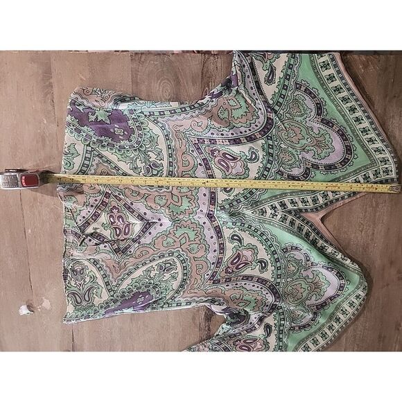 Green & Khaki Boho Paisley‎ Sheer Chiffon Tunic Size 10 ECI New York 3/4 Sleeves - Picture 5 of 6